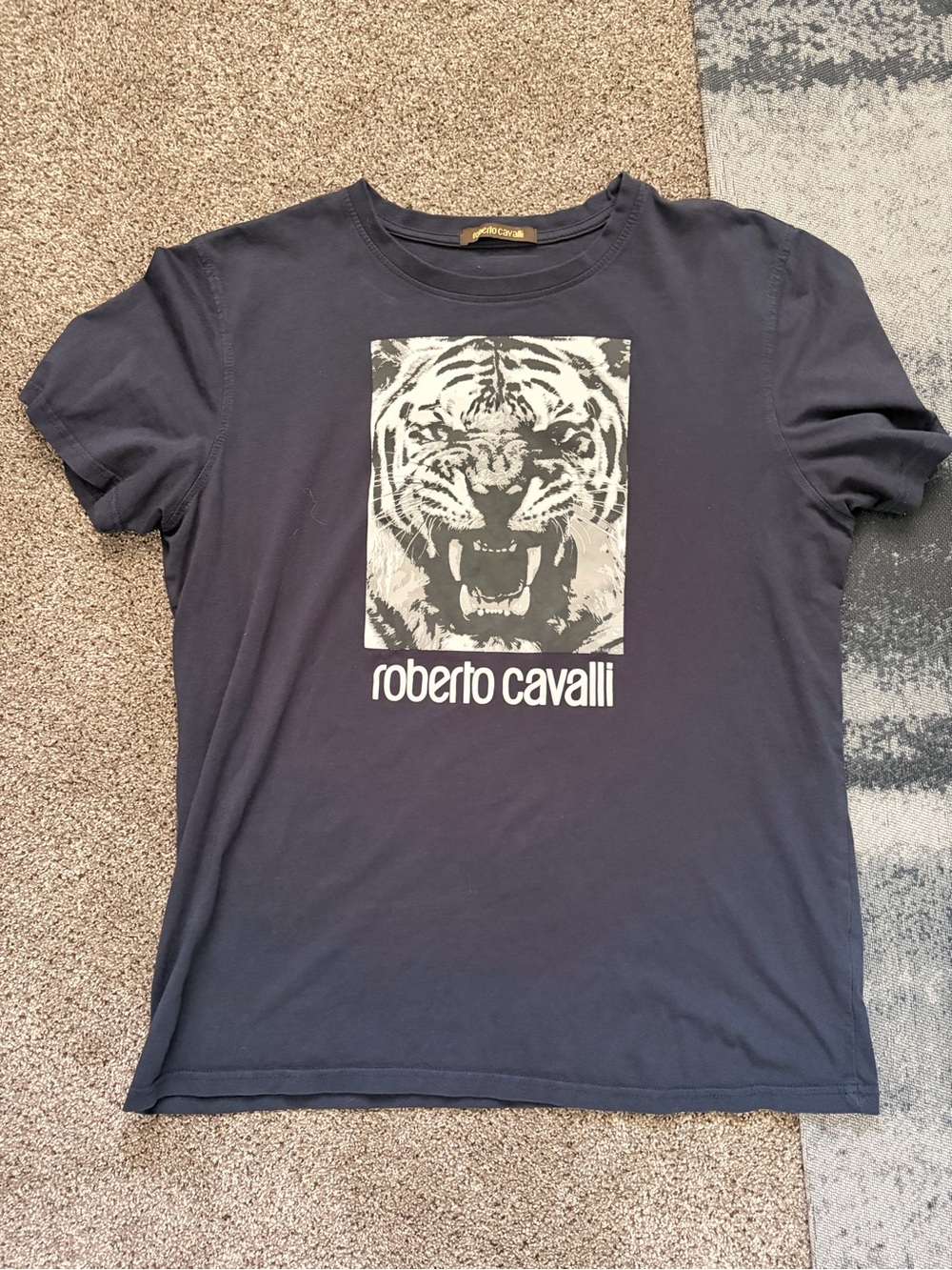 Roberto Cavalli Tiger Portrait Navy T-Shirt